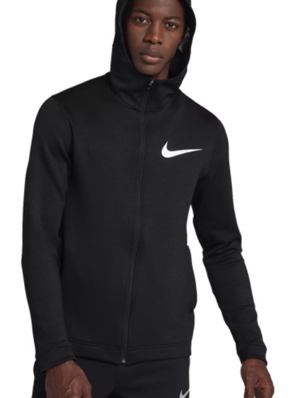 Nike Men’s Black Full Zip Performance Hoodie Jacket White Swoosh Size Large